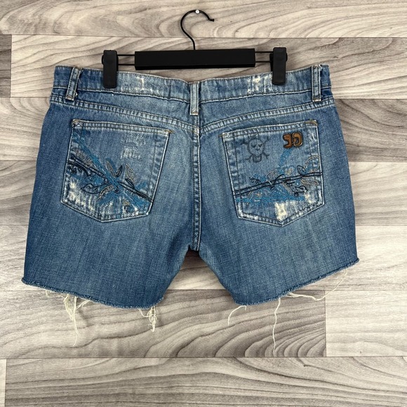 Joe's Jeans Shorts Women 31 Blue Denim 100% Cotton Frayed Hem Embroidered Beachy - Picture 12 of 16